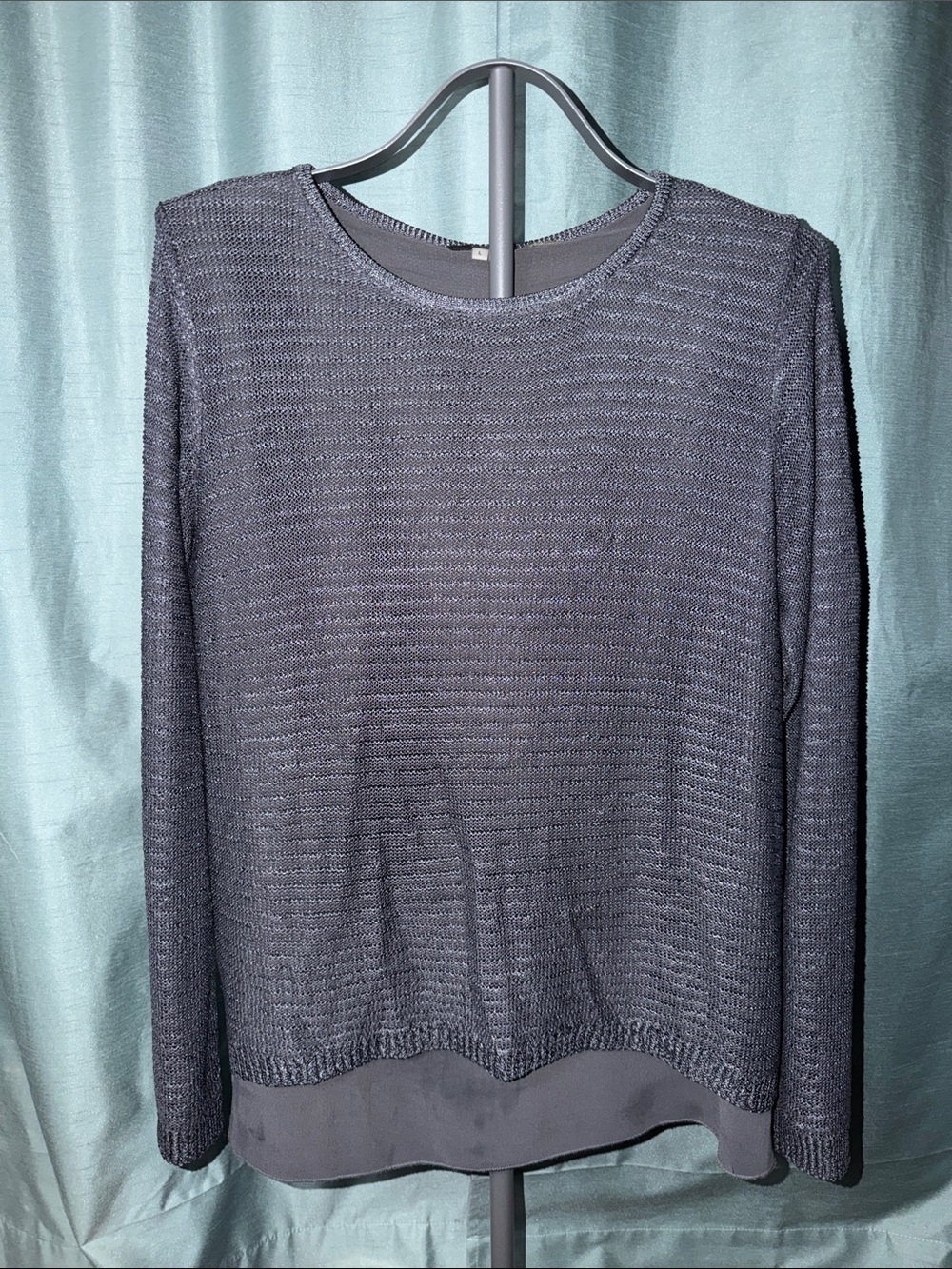 Women's Slate Gray Knit Layered Hem Sweater